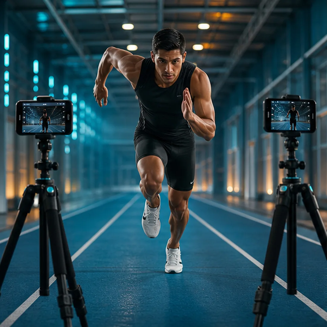 Atleta adulto sintético en una sesión de carrera